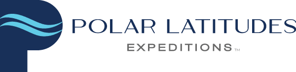 The official logo for Polar Latitudes Expeditions, a cruise company specializing in polar and expedition travel. The design features a stylized 'P' in dark navy with distinctive wavy lines in turquoise, representing water and polar exploration themes.