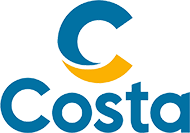 logo_costa A large cruise ship sailing across the ocean during a vibrant, dramatic sunset with orange and purple clouds. The ship is illuminated against the stunning sky, creating a majestic maritime scene.