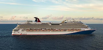 Carnival Dream Cruise Ship at Sea A large modern cruise ship photographed from the side while at sea, displaying the distinctive